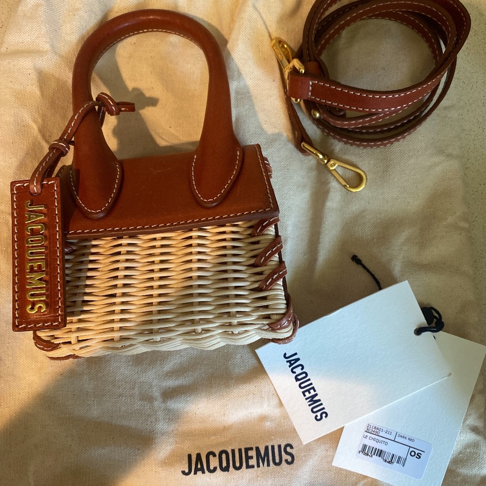Jacquemus Le Chiquito Straw & Leather Clutch